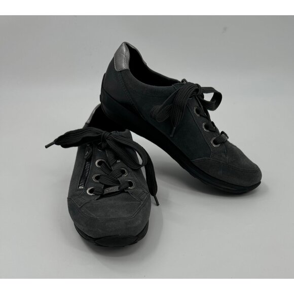 Ara High Soft Lace-Up Sneakers With Side Zipper In Gray & Black Size 7 - Picture 1 of 12